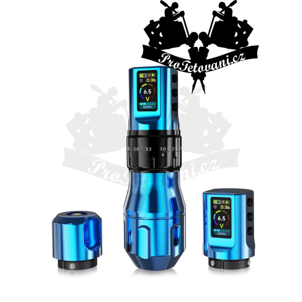 Bezdrátový dobíjecí rotační tetovací strojek INKONE PRICK Blue s nastavitelným zdvihem