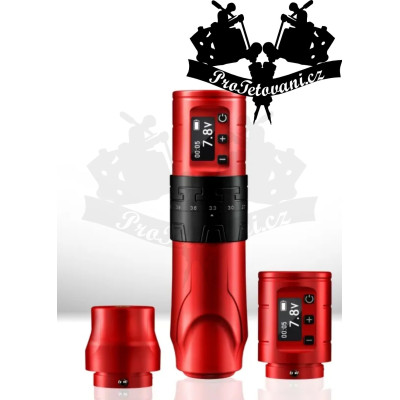 Bezdrátový dobíjecí rotační tetovací strojek s nastavitelným zdvihem Change Red 2 baterie
