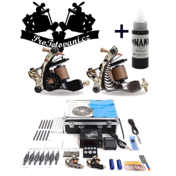 Tetovací sada Sun s dvou cívkovým strojkem kufrem a Dynamic Black