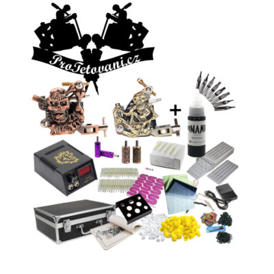 Velká tetovací sada s dvěma cívkovými strojky kufrem a Dynamic Black
