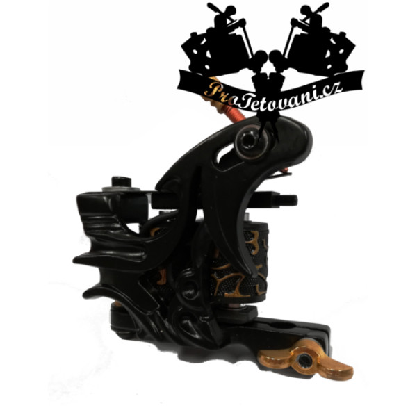 Cívkový tetovací strojek Black Alien a tetovací grip 