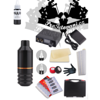 Tetovací sada s rotačním cartridgovým strojkem PEN MINI a Dynamic Black barvou v kufříku