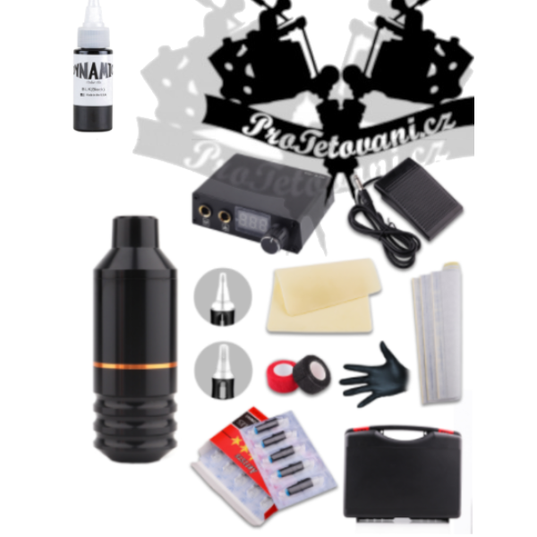 Tetovací sada s rotačním cartridgovým strojkem PEN MINI a Dynamic Black barvou v kufříku