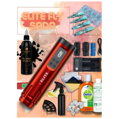 Rotační tetovací sada s bateriovým strojkem ELITE FLY RED 3