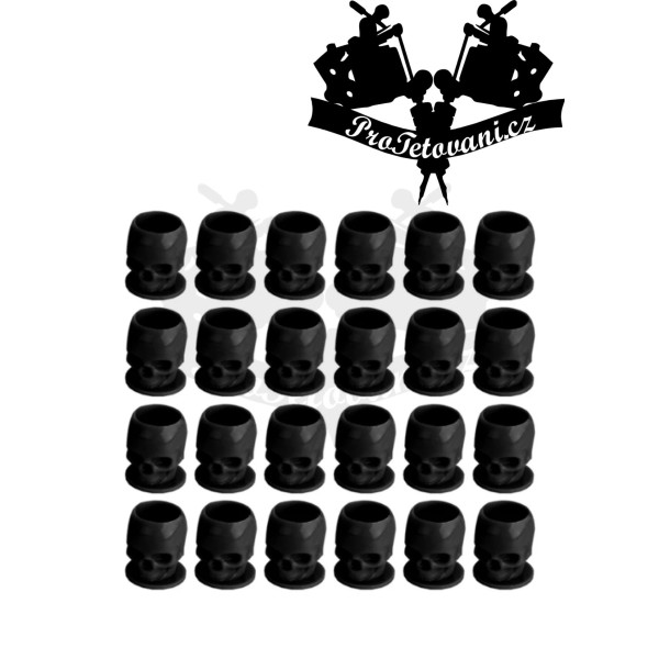 Kalíšky na tetovací barvu SILIKON SKULL BLACK 200 Ks s ploškou