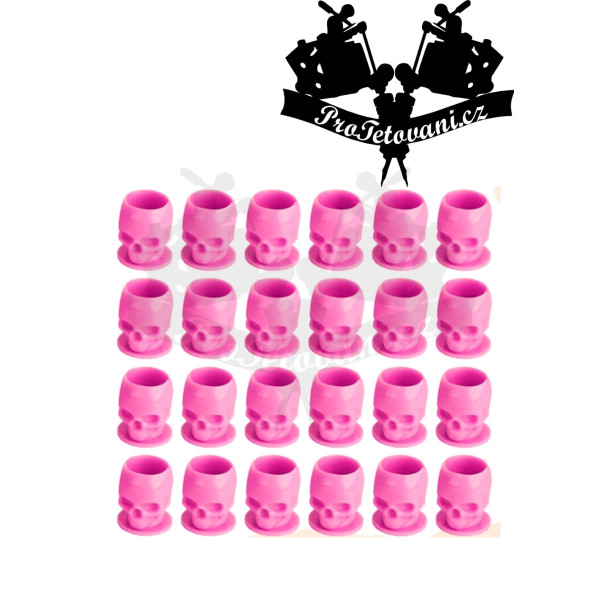 Kalíšky na tetovací barvu SILIKON SKULL PINK 200 Ks