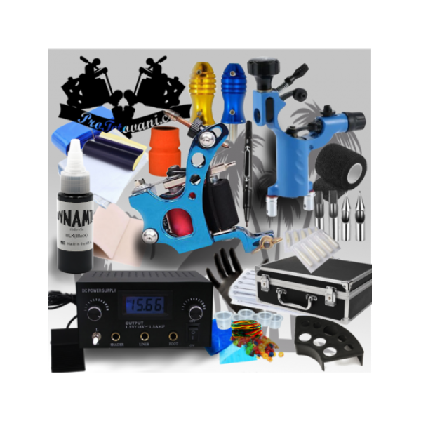 Kombinovaná tetovací sada s cívkovým i rotačním strojkem  Special Edition a tetovací barva Dynamic Black