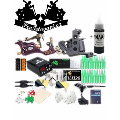 Kombinovaná tetovací sada s cívkovým i rotačním tetovacím strojkem a Dynamic Black