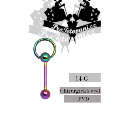 Piercing činka s kroužkem PVD Rainbow