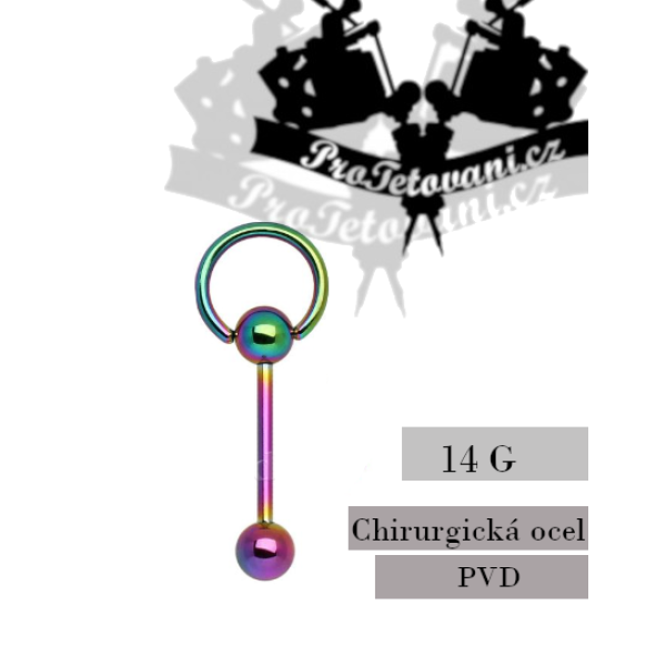 Piercing činka s kroužkem PVD Rainbow