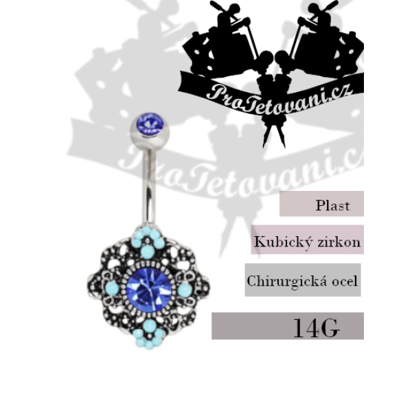 Piercing do pupíku Flower Ornate Blue