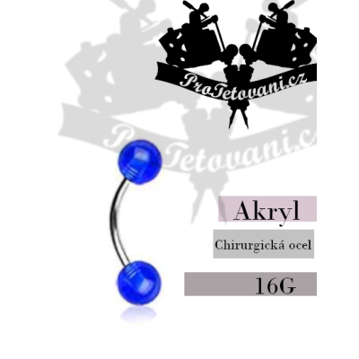 Piercing banánek s UV kuličkami Blue