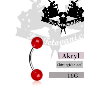 Piercing banánek s UV kuličkami Red