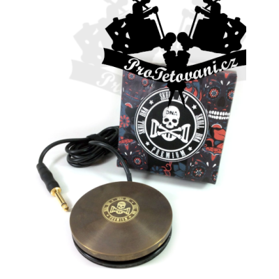 Prémiový tetovací pedál mosazný 360 skull
