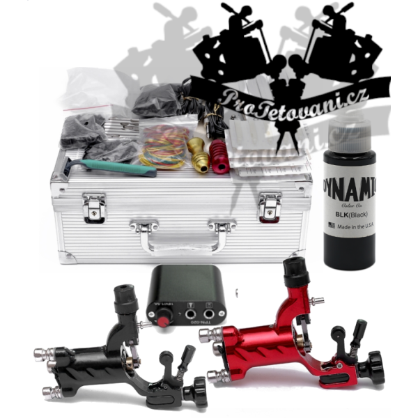 Tetovací sada s dvěma rotačníma strojky typu FLY a tetovací barvou Dynamic black 30 ml