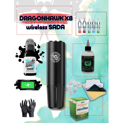 Rotační tetovací sada s bateriovým strojkem Dragonhawk X8 