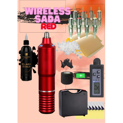 Rotační tetovací sada Starter pack WIRELESS v kufříku a tetovací barva Panthera Black Gold 150 ml