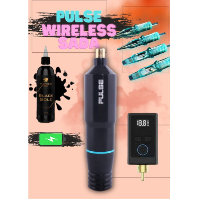 Rotační tetovací sada PULSE STANDART PEN BLACK a bezdrátové napájení Wireless BLACK