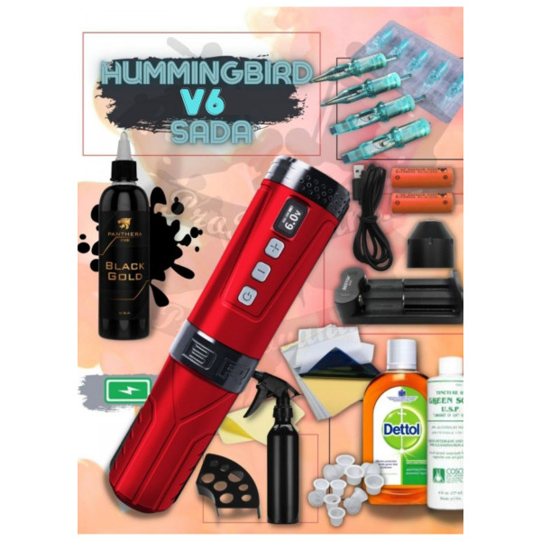 Rotační tetovací sada s bateriovým strojkem Hummingbird Bronc V6