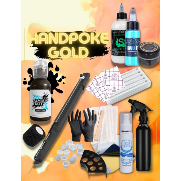 Tetovací sada pro Hand Poke GOLD EDITION s perem 