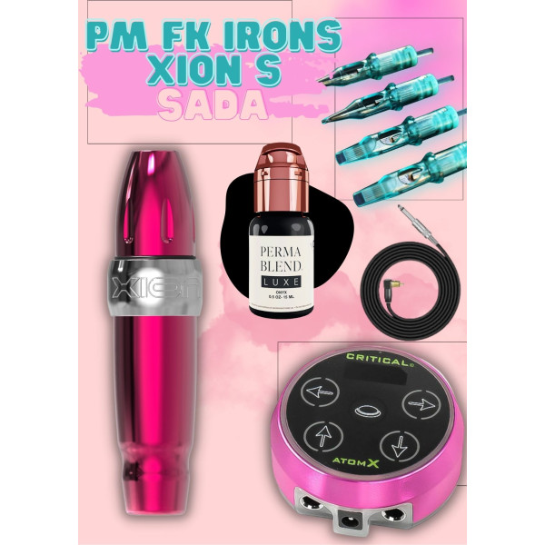 Tetovací sada pro PM FK IRONS SPEKTRA XION S Bubblegum a Permablend LUXE ONYX