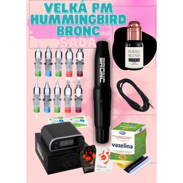 Velká tetovací sada pro PMU Hummingbird Bronc a Permablend LUXE ONYX