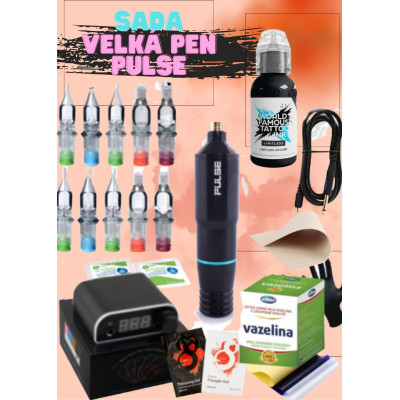 Velká tetovací sada s rotačním cartridgovým strojkem PEN PULSE a WFM Limitless Obsidian Outlining